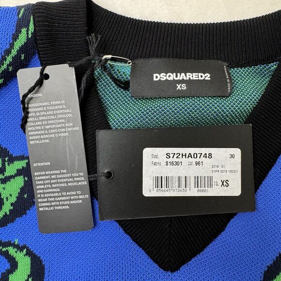 NWT DSquared2 Mens Pullover Sweater Floral Hawaiian Colorful V Neck XS - Picture 10 of 14